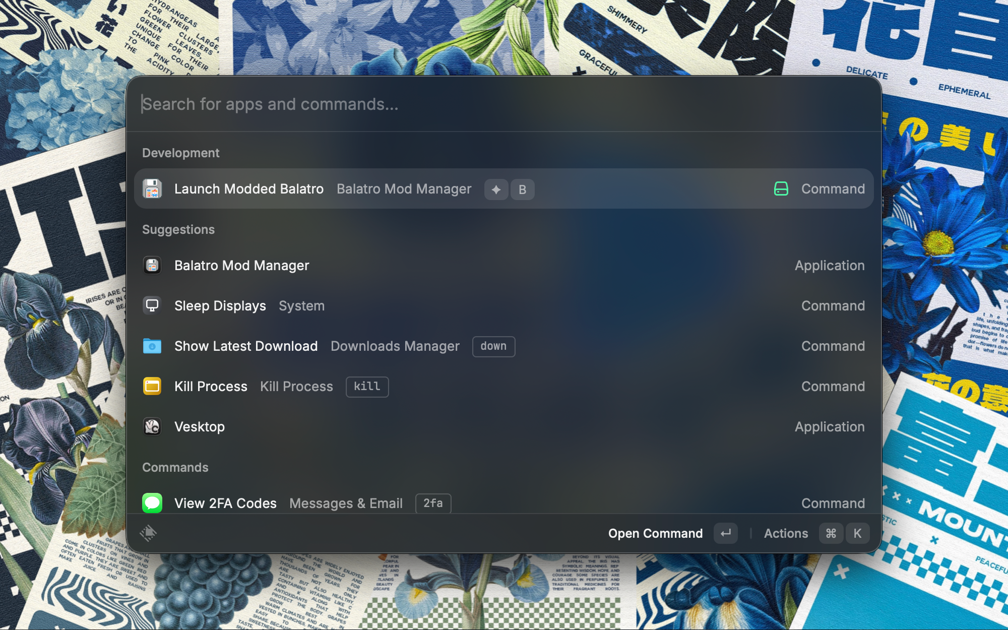 a macos raycast command that launches modded balatro